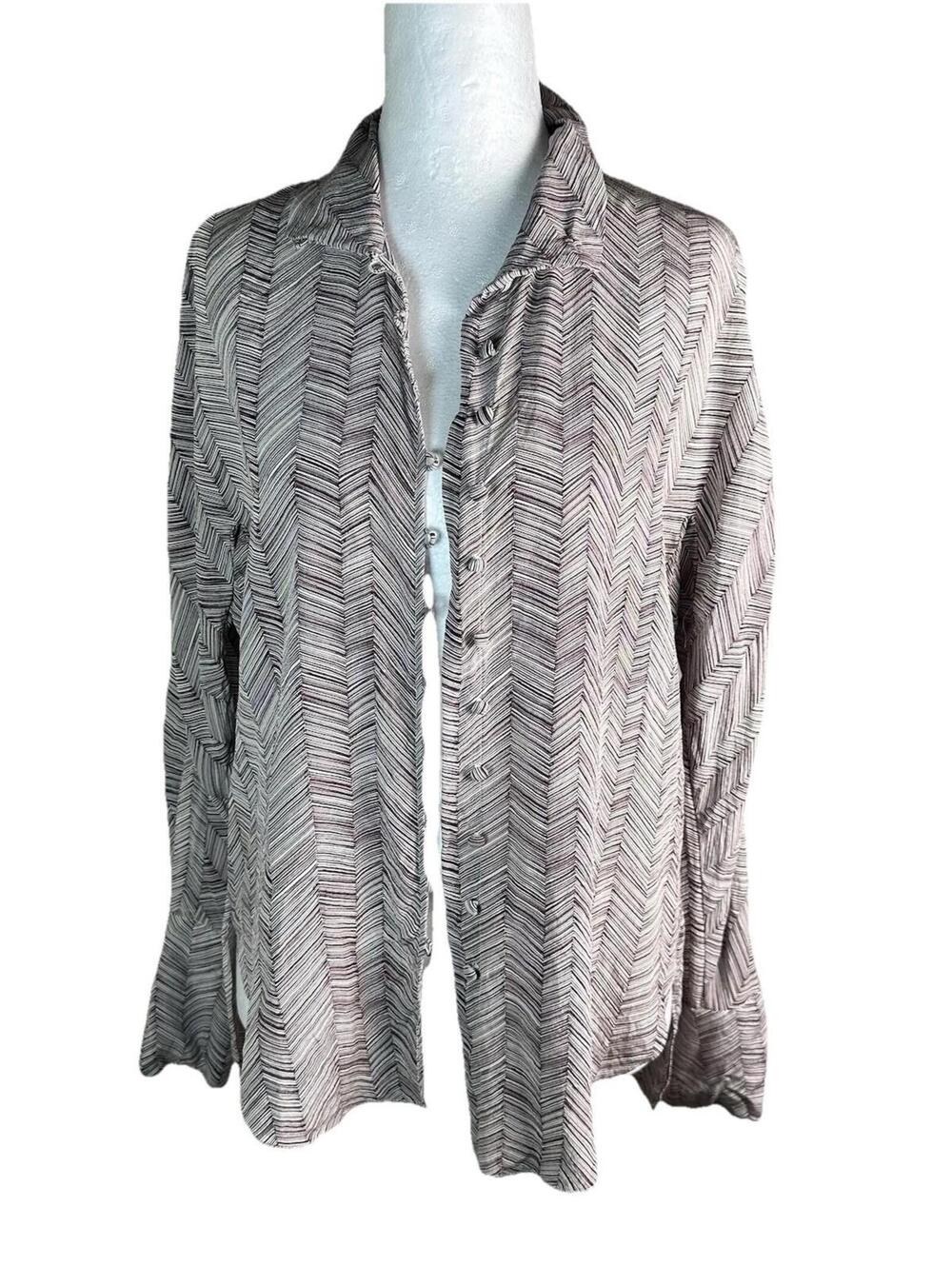 MM LaFleur Silk herringbone funnel neck Button-Up Top Professional Capsule XS
